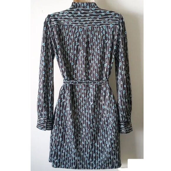 Diane Von Furstenberg 100% Silk Knit Belted Mini Dress 6 Navy Teal White - Picture 2 of 9